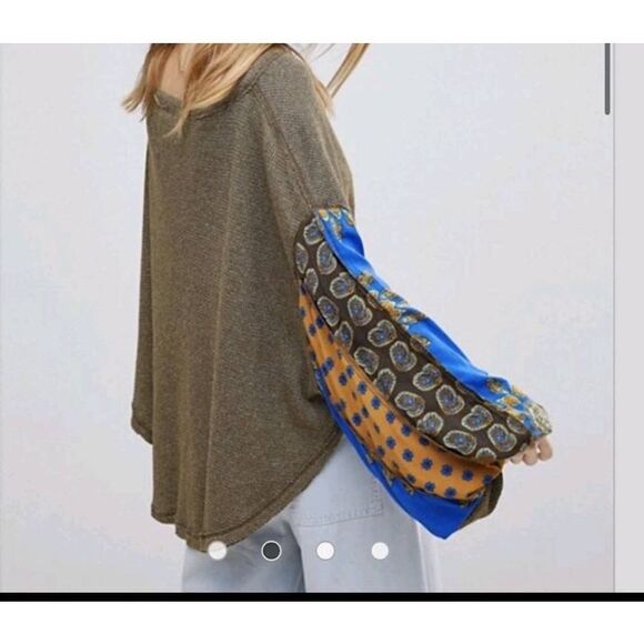 Free People We The Free Blossom Thermal Combo Top – Olive, Mixed Print Sleeves, - Picture 2 of 11